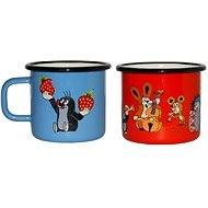 Set of 2 8cm Enamelled Metal Mugs, Red + Blue The Little Mole Design - Mug