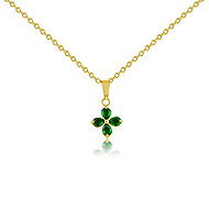 Meucci Four-Leaf Clover Necklace, Green Zircons, Gold - Necklace