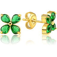 Meucci Four-Leaf Clover Earrings, Green Zirconia, Gold - Earrings