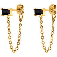 Meucci Gold Chain Earrings with Black Stone - Earrings