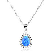 Meucci Silver Pendant OPAL DROP with Zircons, Blue, without Chain (Ag 925/1000, 3g) - Charm