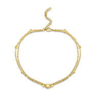 Meucci SOLID HEART Double Anklet with Beads, GOLD - Chain Necklace