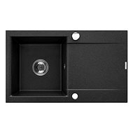 INVENA TESALIA granite long draining sink, black with automatic trap, chrome - Granite Sink