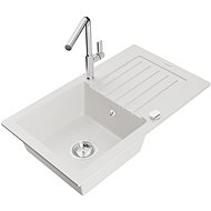 MEXEN Pablo granite sink with mixer Flora, white - Granite Sink
