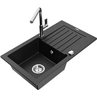 MEXEN Pablo granite sink with mixer Flora, black/silver - Granite Sink