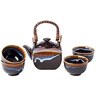 Made in Japan Tenmokku tea set, blue, 5-piece set with strainer - Set of Cups