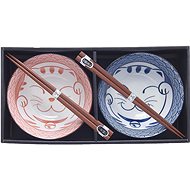 Made In Japan Set of 2 bowls 15 cm in Red-Blue with Maneki motif - Bowl Set