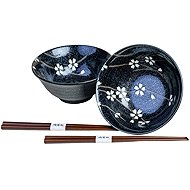 Made In Japan jídelní miska Black & White Petals 400 ml, sada 2 ks, s hůlkami - Bowl Set