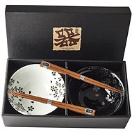 Made In Japan Silver Sakura Bowl Set with Chopsticks 400ml 2pcs - Bowl Set