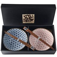 Made In Japan Set of Asanoha Design bowls with chopsticks 400 ml 2 pcs - Bowl Set