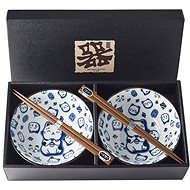 Made In Japan Set of Maneki Cat Bowls with Chopsticks 400ml 2 pcs - Bowl Set