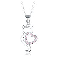 MINET Silver necklace Cat with heart with white and pink zircons (Ag 925/1000, 2,7 g) - Necklace
