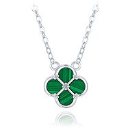 MINET Silver Four-Leaf Clover Necklace with Malachite (Ag 925/1000, 2.65g) - Necklace