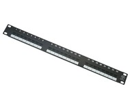 Patch panel osazený, 24 portů RJ45 kat.5e, blok 110, černý - -