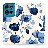 Mobiwear flip book for Motorola Moto G75 5G - Blue flowers - Phone Case