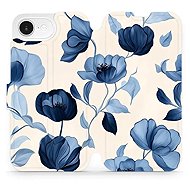 Mobiwear flip book for Apple iPhone 16e / 17e - Blue Flowers - Phone Case