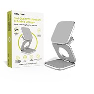 Mobile Origin 3in1 Qi2 25W UltraSlim Foldable Charger PW36 MagSafe Compatible Silver - Wireless Charger