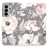 Mobiwear Flip case for Samsung Galaxy A17 / A17 5G flowers on grey - Phone Case