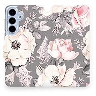 Mobiwear Flip case for Samsung Galaxy S25 FE flowers on grey - Phone Case