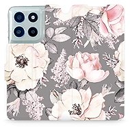 Mobiwear Flip case for Motorola Moto G56 5G flowers on grey - Phone Case