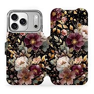 Mobiwear Flip Apple iPhone 17 Pro aranyszínű virágok tok - Mobiltelefon tok