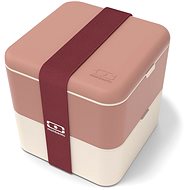 MonBento Snack bento box Square pink Moka, cream brown - Lunch Box