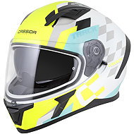 CASSIDA přilba Orbit Track 2026, bílá/žlutá fluo/tyrkysová/černá, vel. XL - Motorbike Helmet