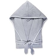 Möve Grey cotton terry robe with hood and white trim, size 36 - Bathrobe