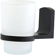 Spirella Wall mounted toothbrush holder TAKU, glass, matt black and white steel - Toothbrush Holder Cup