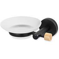 Spirella Wall Soap Dispenser IANA, black steel, bamboo, white - Soap Dish