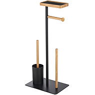 Spirella Toilet paper holder with toilet brush TEIKI, with tray and phone holder, black - Free Standing Toilet Roll Holder
