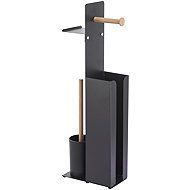 Spirella Toilet paper holder YONI, with brush, tray and phone holder, black - Free Standing Toilet Roll Holder