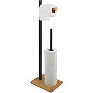Spirella Toilet paper holder ALVAR, with tray, steel, bamboo, black - Free Standing Toilet Roll Holder