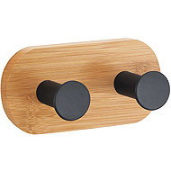 MSV Self-adhesive hanger with 2 hooks YONO, black, bamboo, steel, 94 × 53 × 36 mm - Coat Hanger