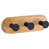 MSV Self-adhesive hanger with 3 hooks YONO, black, bamboo, steel, 135 × 45 × 36 mm - Coat Hanger