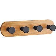 MSV Self-adhesive hanger with 4 hooks YONO, black, bamboo, steel, 18 × 4,5 × 3,6 cm - Coat Hanger