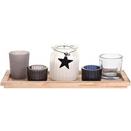MAT candlestick 33x12cm wooden + 5 x glass candlestick - Candlestick