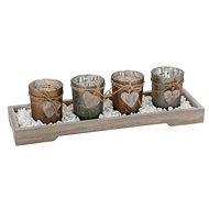 M. A: T. candlestick 33x 7cm wooden + 4 x candlestick glass - Candlestick