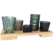MAT candlestick 28x11cm wooden + 5 x glass candlestick - Candlestick