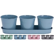 M. A. T. flowerpot set 4pcs. (3 x flowerpot 10,5cm+1 x saucer 32x9x2cm) metal mix of colours - Flower Pot
