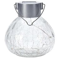 solar lamp, diameter 11cm 5LED, stainless steel, hanging, clear, cracked glass - Garden Lighting