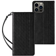 Magnet Strap knížkové kožené pouzdro na iPhone 12 Pro Max, černé - Phone Case