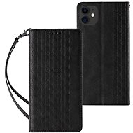 Magnet Strap knížkové kožené pouzdro na iPhone 12, černé - Phone Case