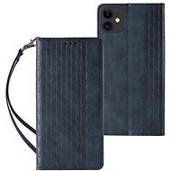 Magnet Strap knížkové kožené pouzdro na iPhone 13, modré - Phone Case
