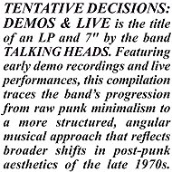 Talking Heads: Tentative Decisions: Demos & Live - Music CD