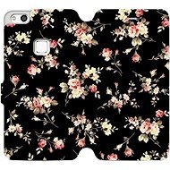 Flip case for mobile Huawei P10 Lite - VD02S Flowers on black - Phone Cover