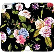 Flip mobile case for Apple iPhone 7 - VD07S Roses and flowers on black background - Phone Cover