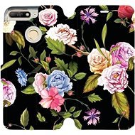 Flip mobile phone case Huawei Y6 Prime 2018 - VD07S Roses and flowers on black background - Phone Cover