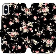 Flip mobile case for Apple iPhone XS - VD02S Flowers on black - Phone Cover