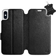 Flip puzdro na mobil Apple iPhone XS – Čierne – kožené – Black Leather - Kryt na mobil